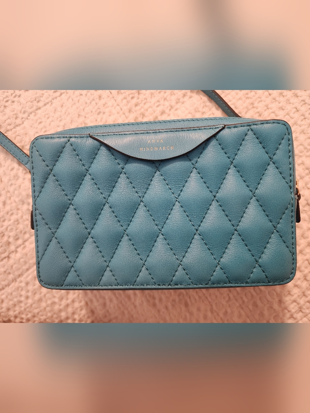Anya Hindmarch Teal Quilted Leather Crossbody Bag Quiet Luxury Old Money $895